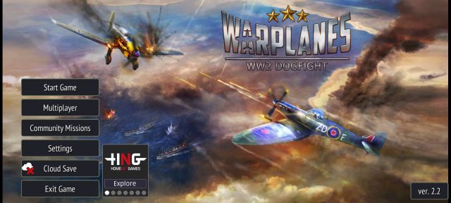 Warplanes: WW2 Dogfightのタイトル画面