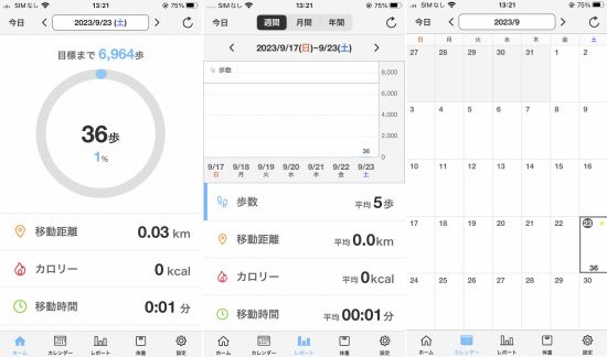 シンプル歩数計のiphone向けアプリ画面