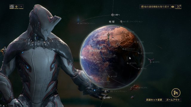 Warframeのゲームプレイ画面